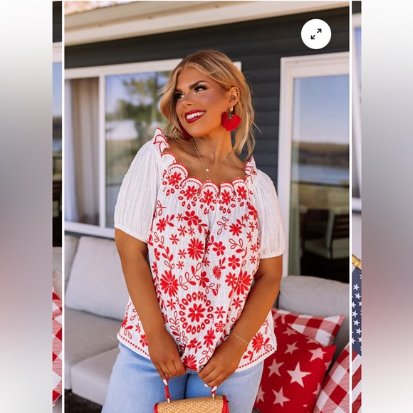 SAVANNA JANE COTTON RED & WHITE EMBROIDERED OFF SHOULDER BLOUSE TOP SIZE 1X - Picture 1 of 7